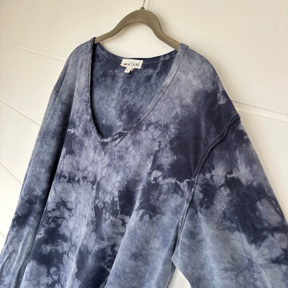 JOHNNY WAS CALMÉ Women’s Blake tie dye long sleeve tee shirt Blue Size XL - Picture 5 of 13